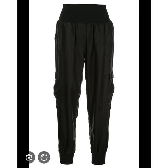 Cinq a Sept Giles Satin Black Utility High Waist Cargo Jogger Pants Sz S Cupro - Picture 1 of 9